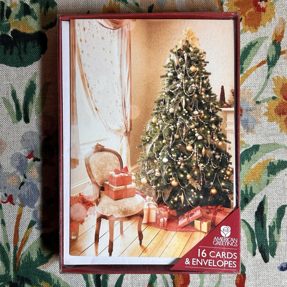 NEW & SEALED VTG American Greetings 16 Christmas Cards Xmas Tree Gifts Presents
